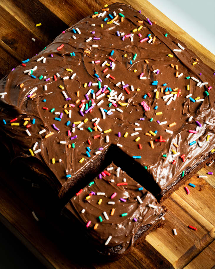 Chocolate Texas mayonnaise cake with sprinkles.