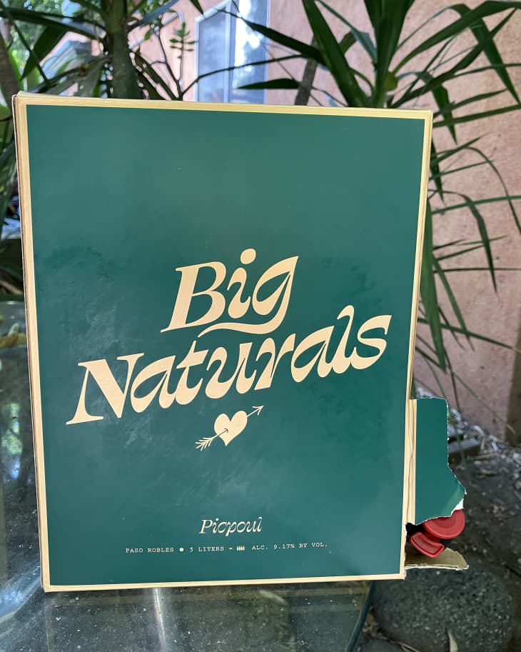 Big Naturals Picpoul boxed wine on table