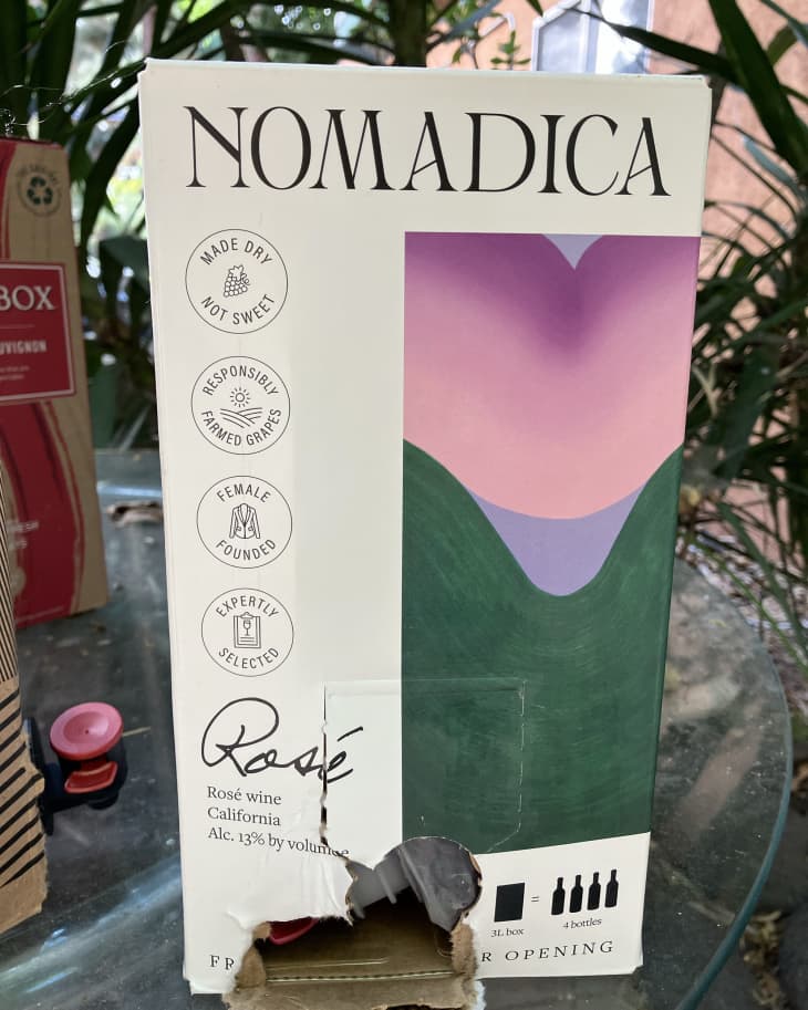 Nomadica Rosé boxed wine on table