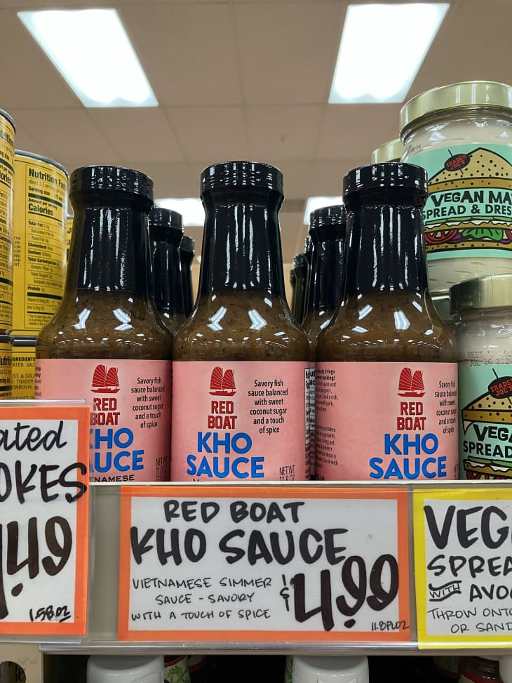 Red Boat Kho sauce on Trader Joe's store shelves.