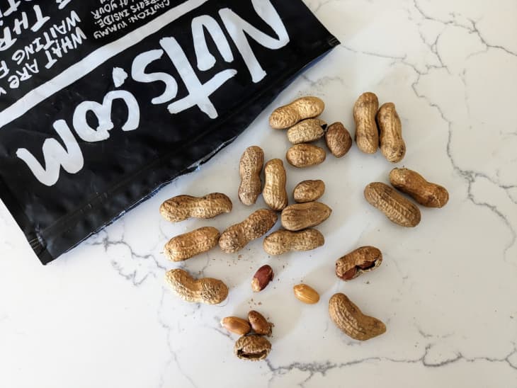 Dark Roasted Jumbo Peanuts on kitchen counter