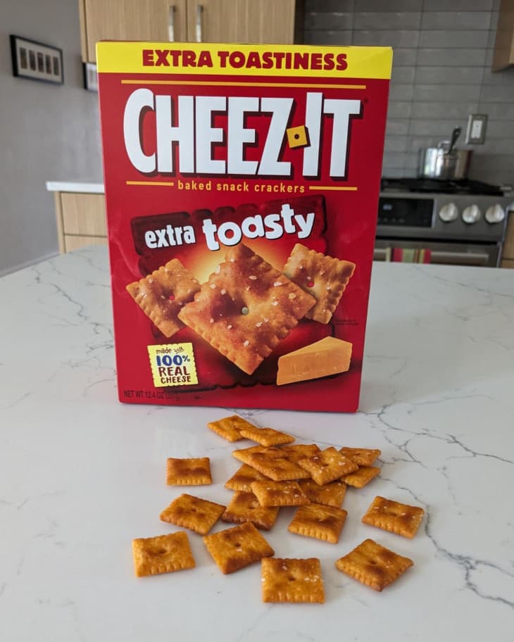 Cheez-It Extra Toasty Baked Snack Crackers on kitchen counter