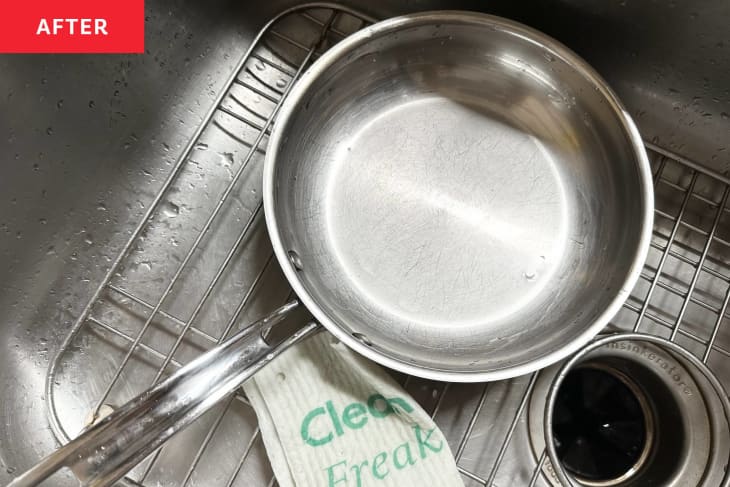 clean steel pan in sink