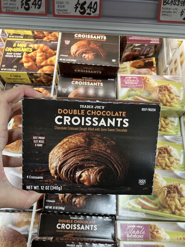box of double chocolate croissants in freezer aisle