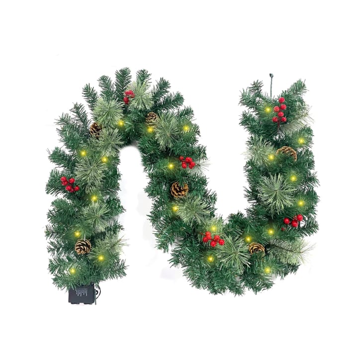 Christmas Garland Pre-Lit Artificial Green with Pine Cones Berry Clusters at Walmart