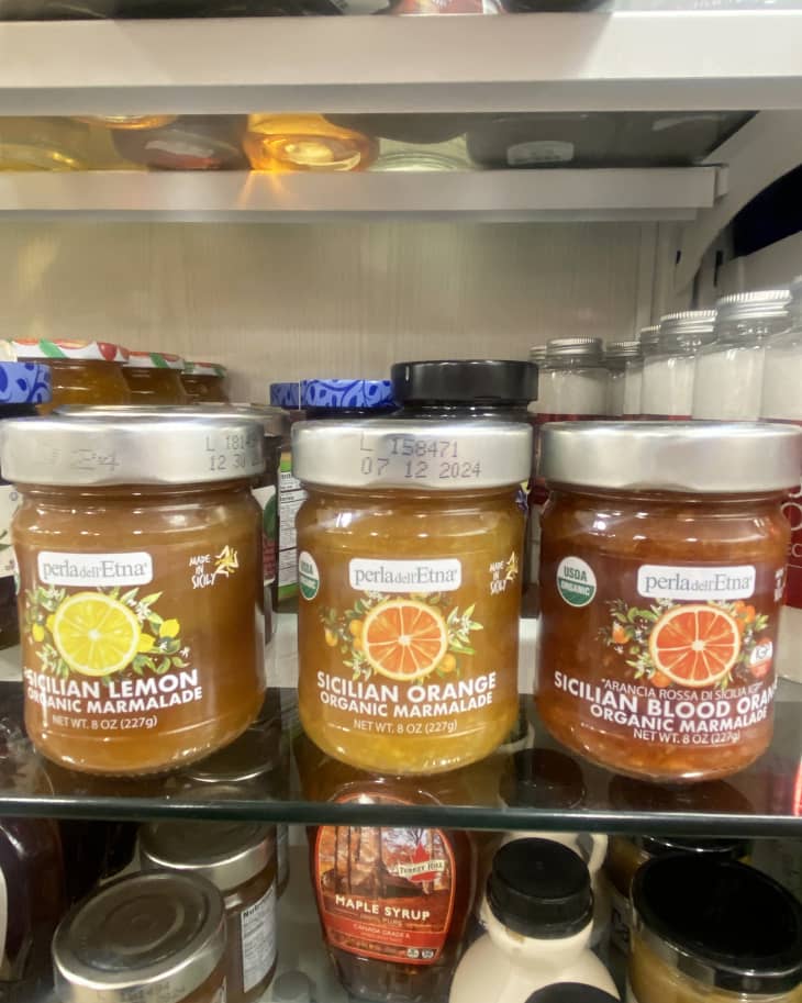 3 different marmalades on shelf at Marshalls