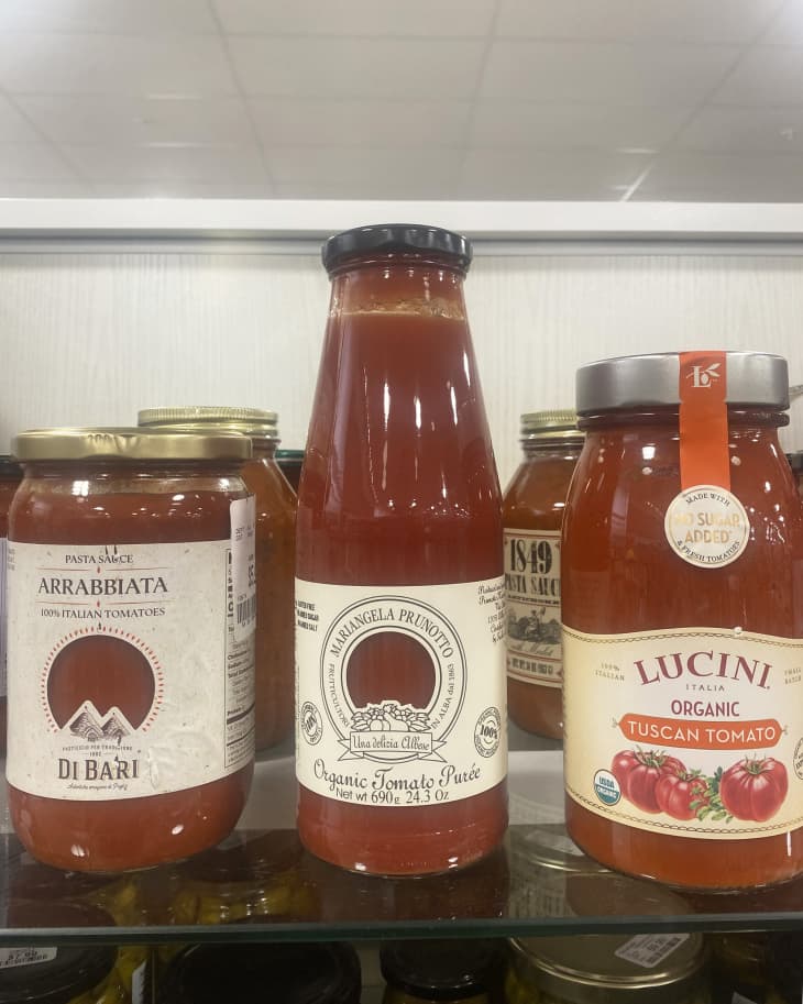 3 different tomato sauces on shelf at Marshalls