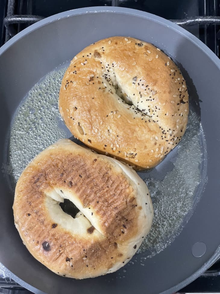 Bagel cooked in a Greenpan.