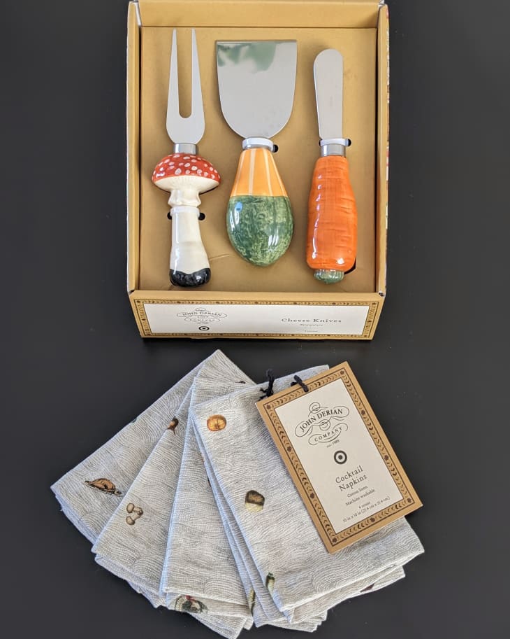 box with john derian for target fall vegetable cheese serving set and napkins
