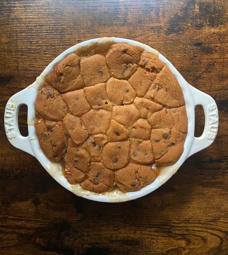 Chocolate chip topped apple crisp.