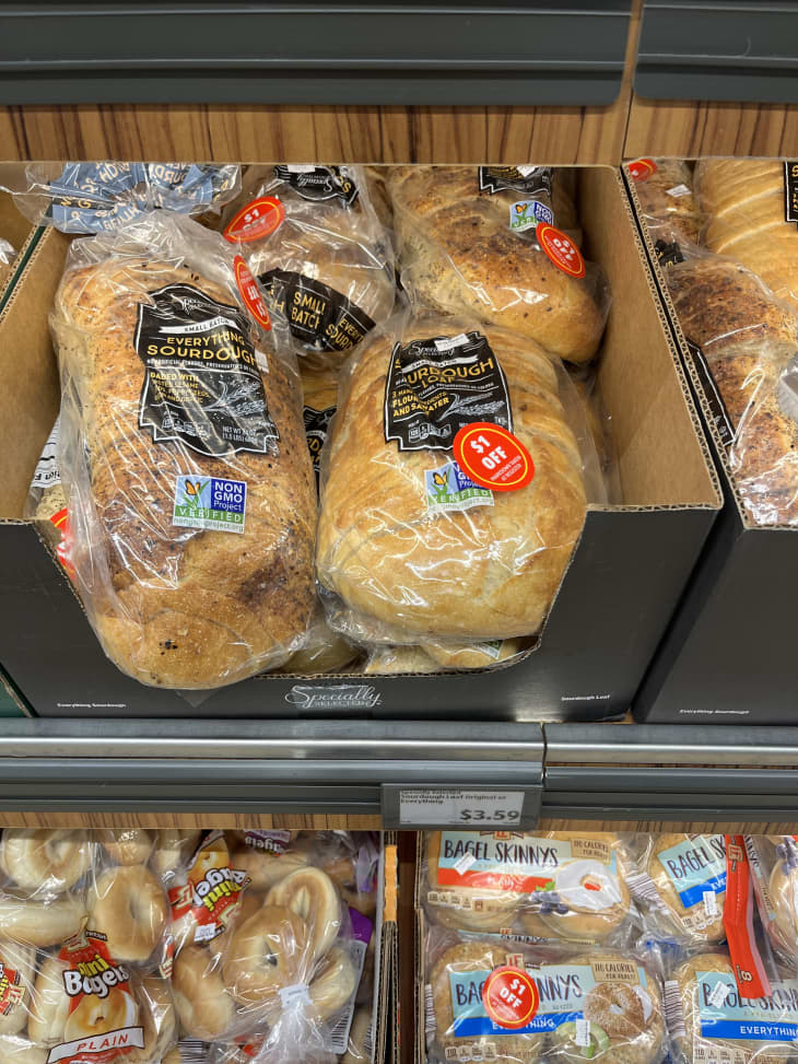 bread in bins on shelf