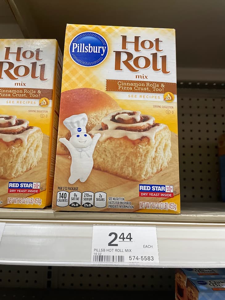 Pillsbury Hot Roll package on shelf.