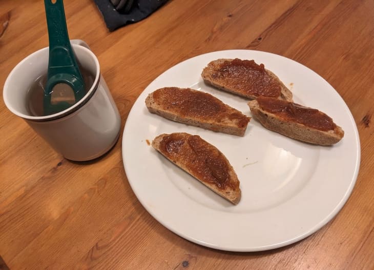 toast with jam and cup of tea