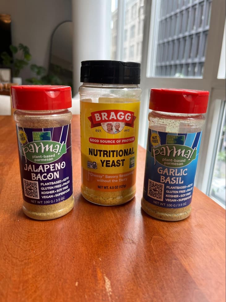 Various nutritional yeast on dining table.