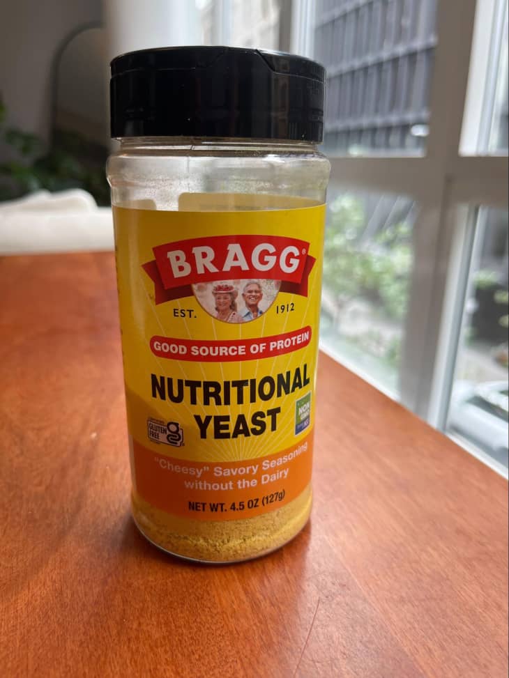 Nutritional yeast on dining table.