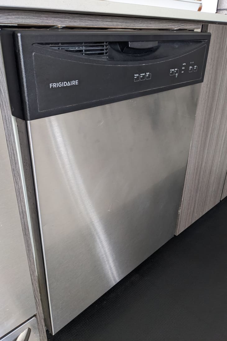 stainless steel dishwasher door with smudges