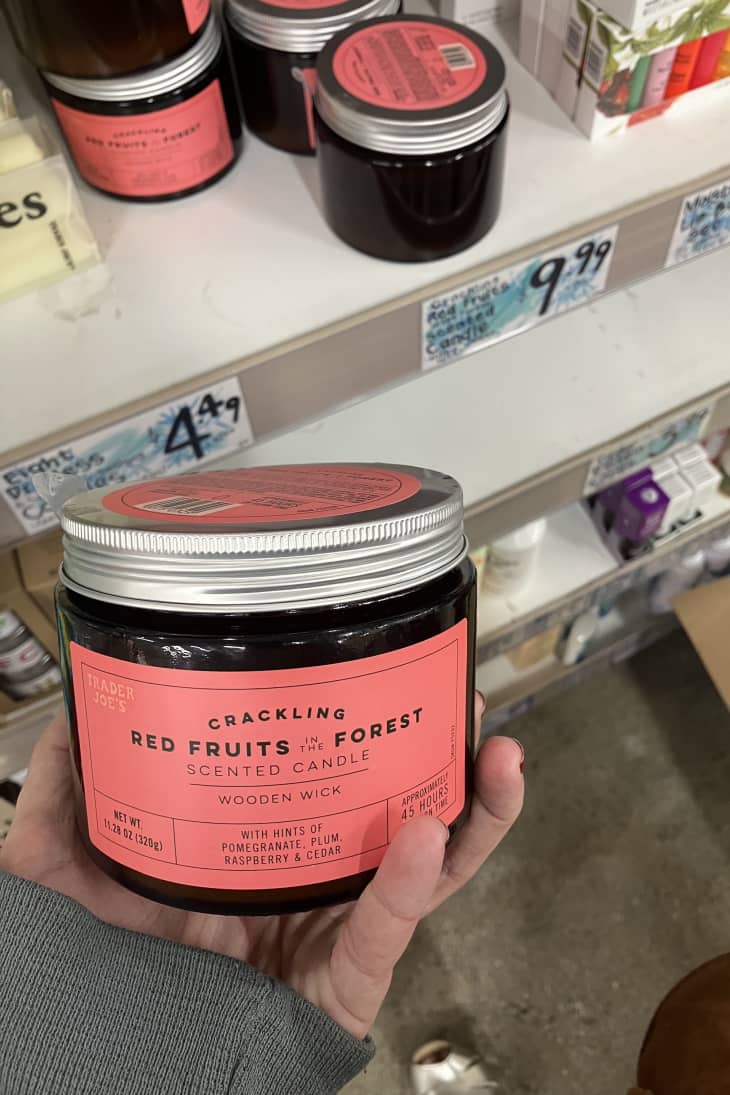 Trader Joe's Crackling Red Fruits in the Forest scented candle with wooden wick