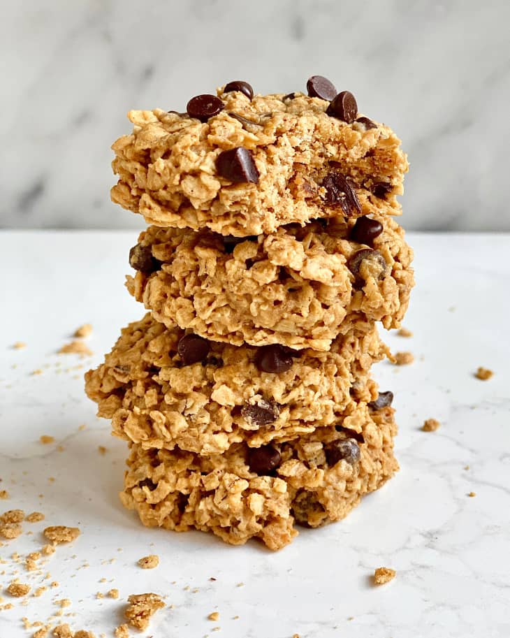 Stack of freshly baked oatmeal cookies