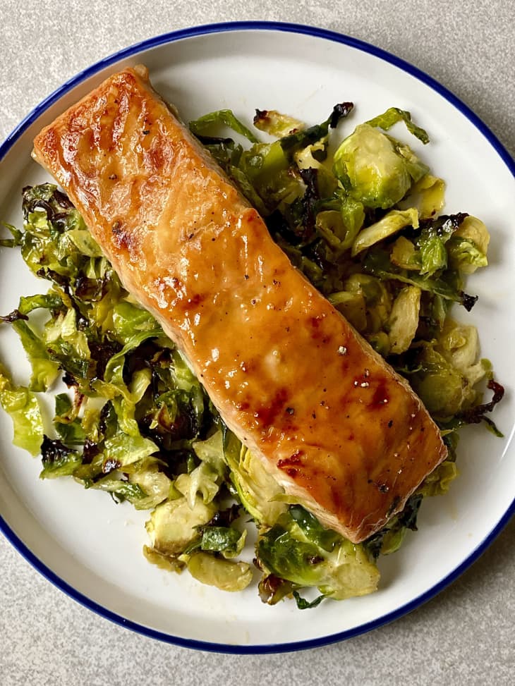 5-Ingredient Honey Mustard Salmon &amp; Shredded Brussels Sprouts