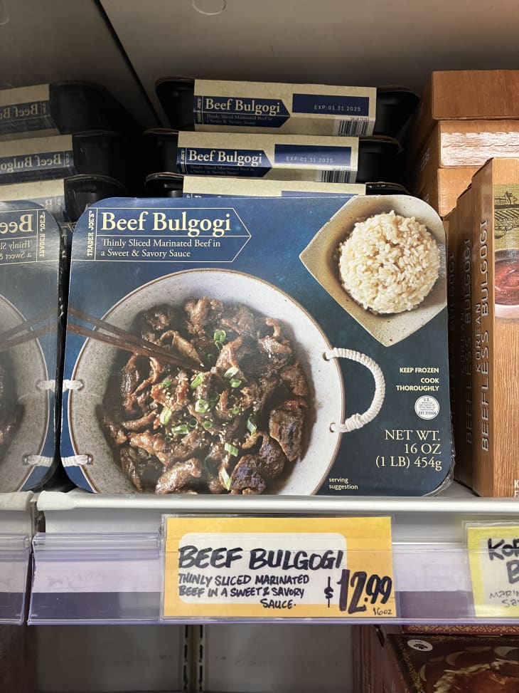 beef bulgogi frozen meal on shelf with picture on box