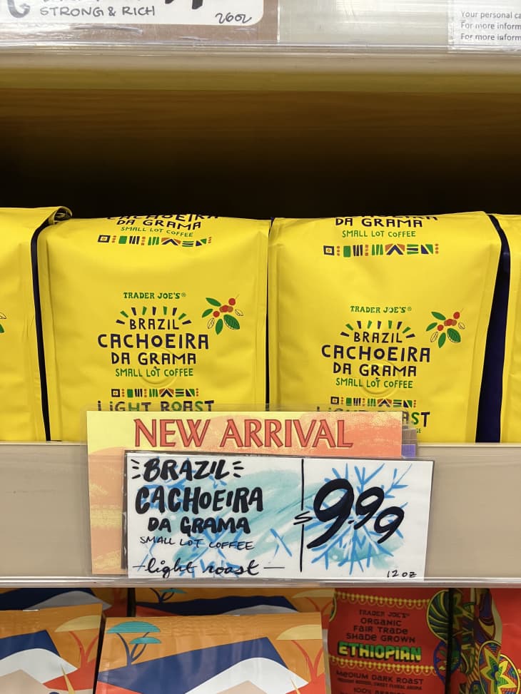 yellow bag of Brazilian coffee beans on shelf