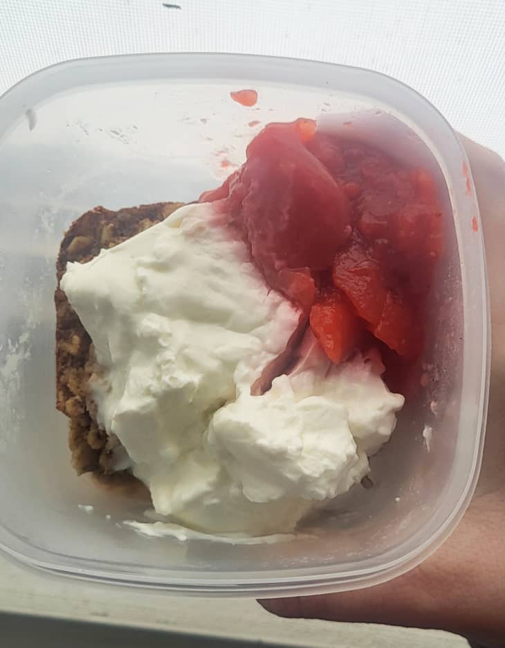 Baked Oatmeal with Greek Yogurt and Strawberry Preserves