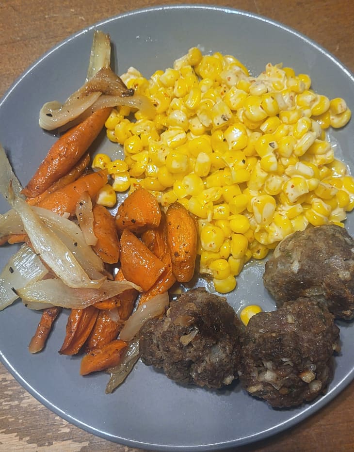 Meatballs with Corn and Roasted Vegetables