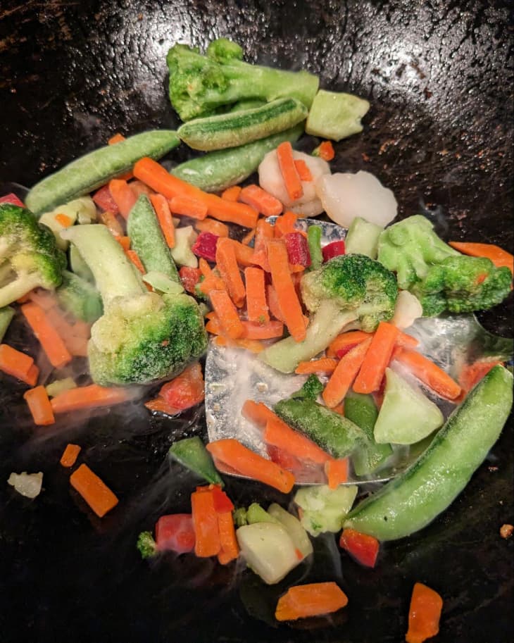 frozen vegetable stir fry in pan