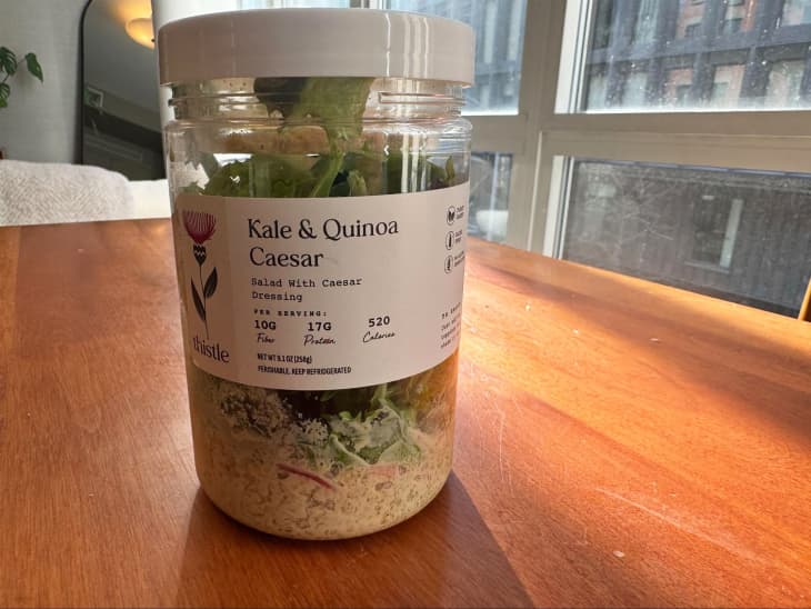 Kale &amp; Quiona Caesar salad in a jar.