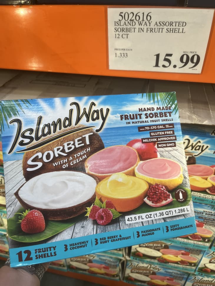 Island Way, assorted sorbet in fruit shell.