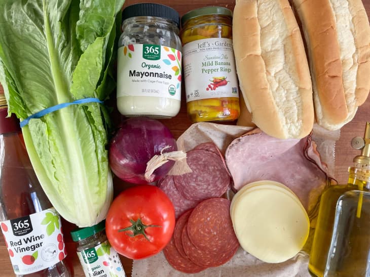 Ingredients for a chopped italian sandwich