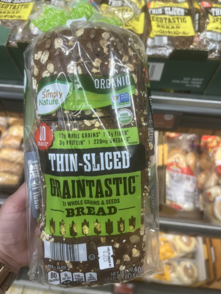 Thin sliced graintastic bread.