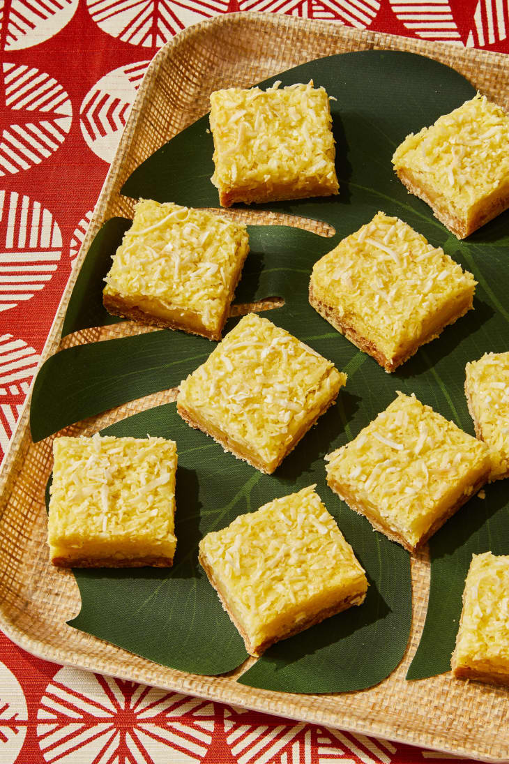 Calamansi Coconut Bars on a display board.
