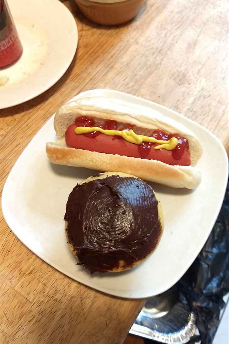 Hot dogs with chocolate covered pastry.