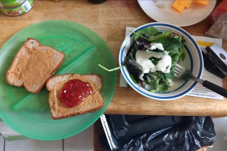 PBJ sandwich and salad.