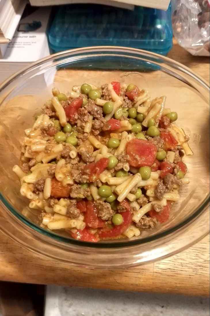 Meal prepared in a glass bowl.