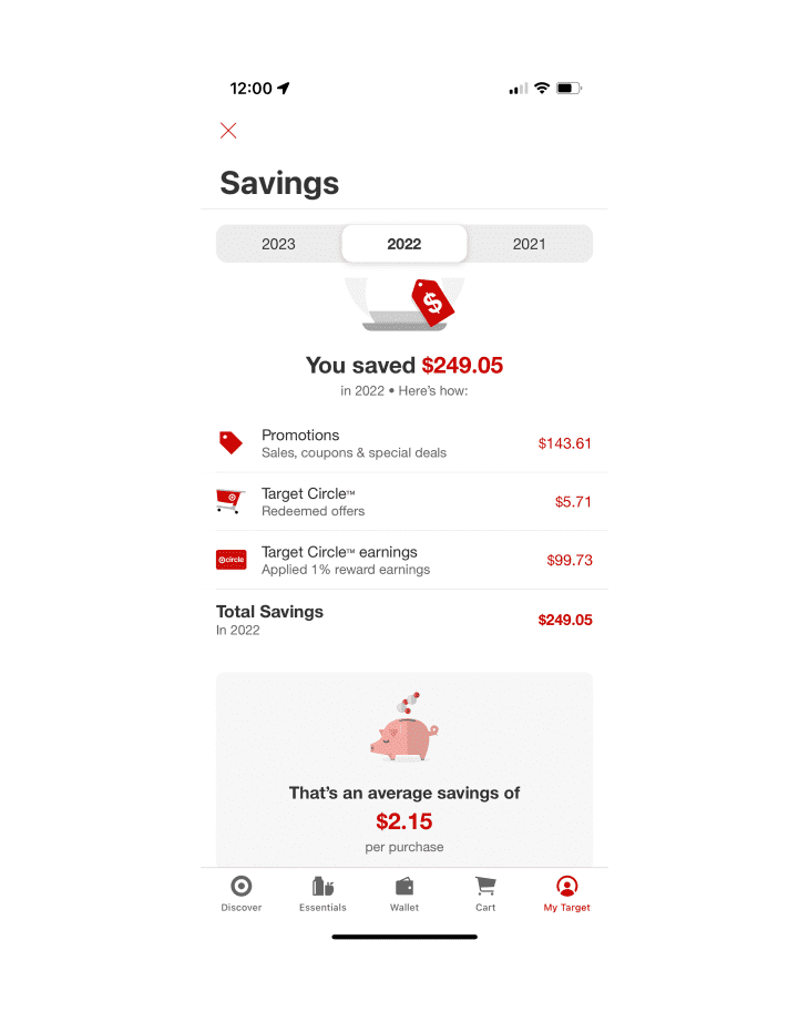 Target savings screen shot.