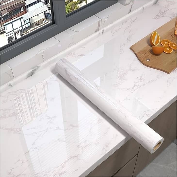 White/Gray Glossy Marble Contact Paper Wallpaper at Amazon