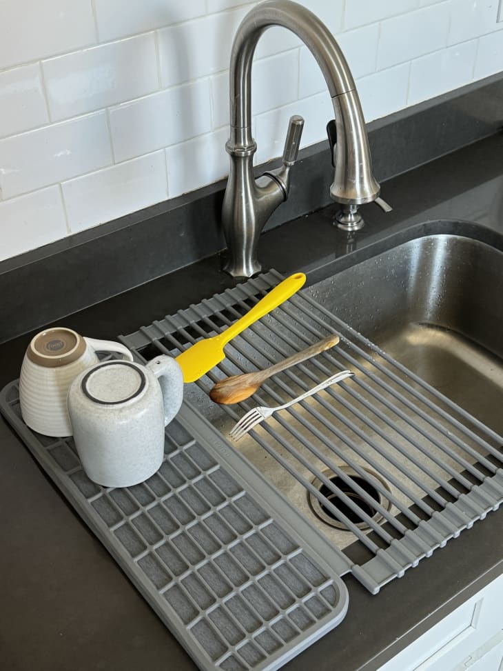 Dish Pad White Over The Sink Dish Rack Antimicrobial Dish Drain