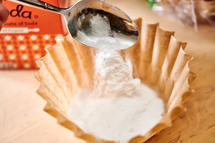Adding baking soda to a coffee filter