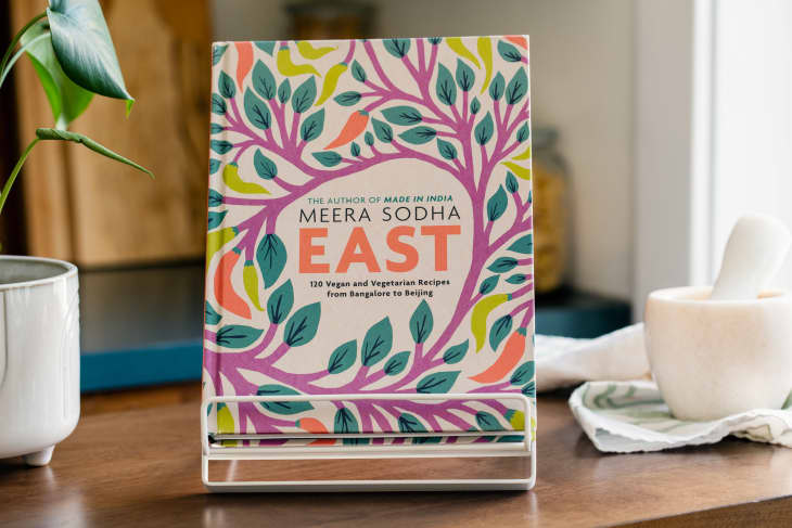 East cookbook cover displayed on bookstand.