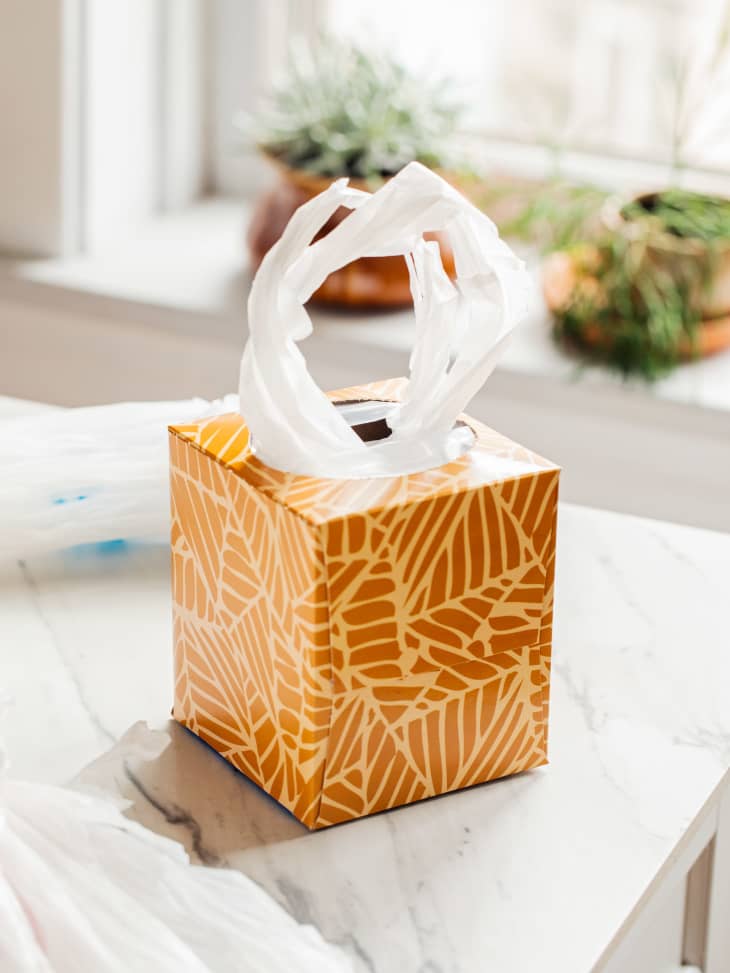 Tissue box filled with plastic bags