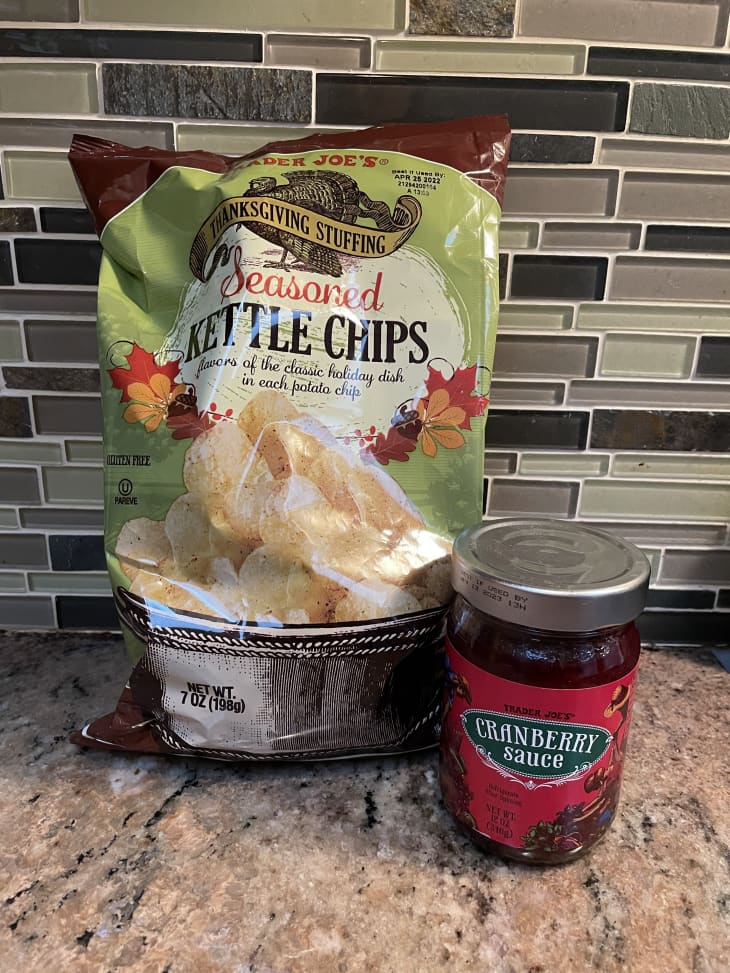 Trader Joe's thanksgiving stuffing seasoned chips and cranberry sauce