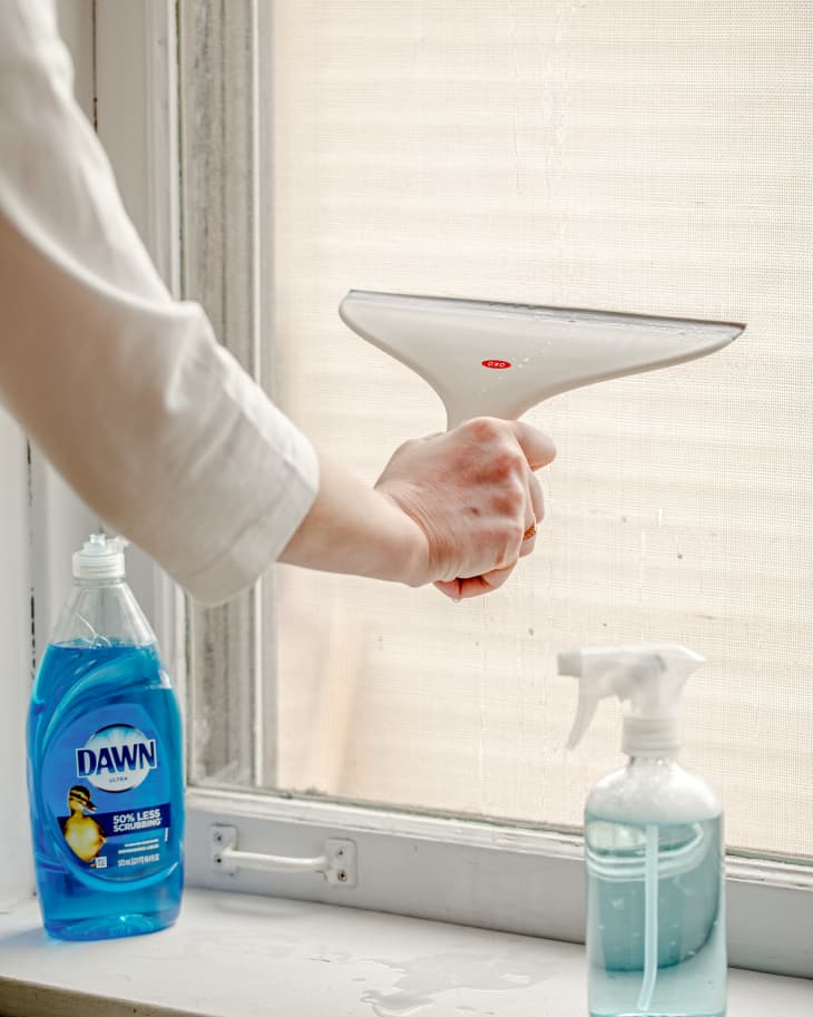 Cleaning window with Squeegee + dish soap