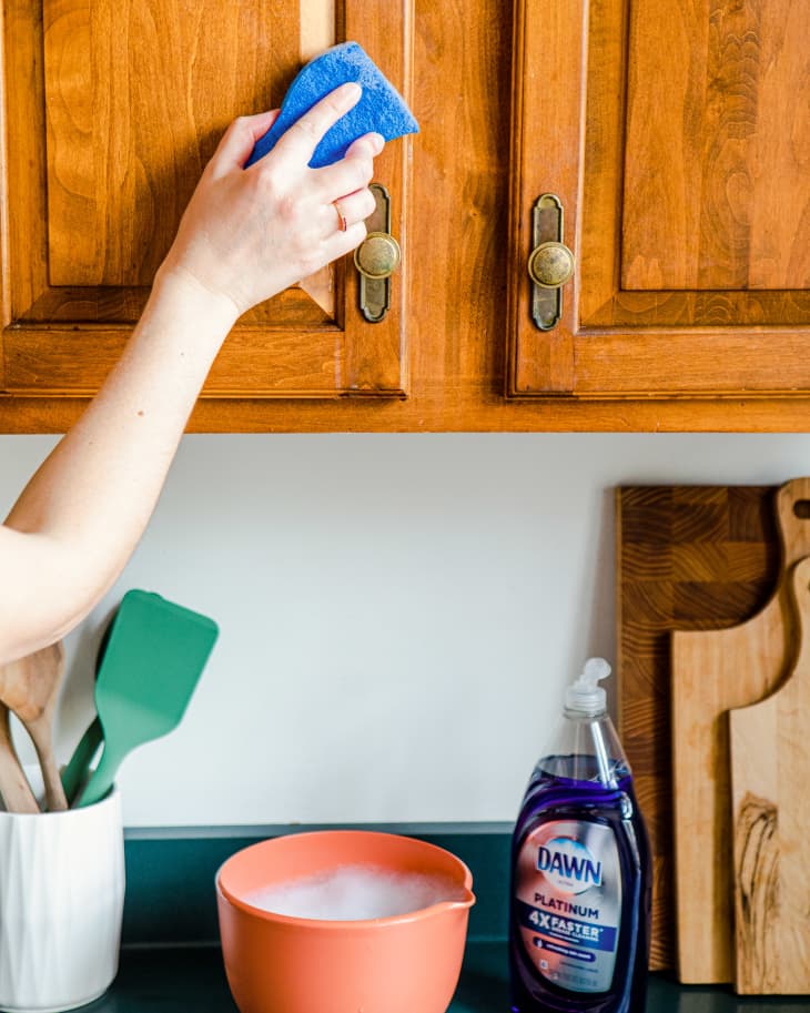 Cleaning cabinets with Dawn dish soap