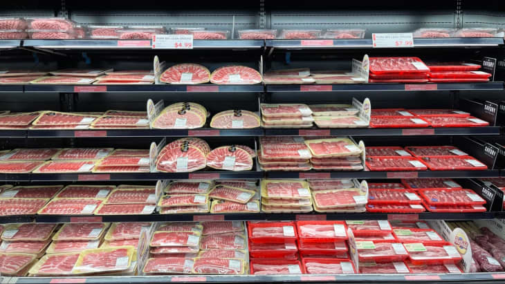 display of meat at HMart