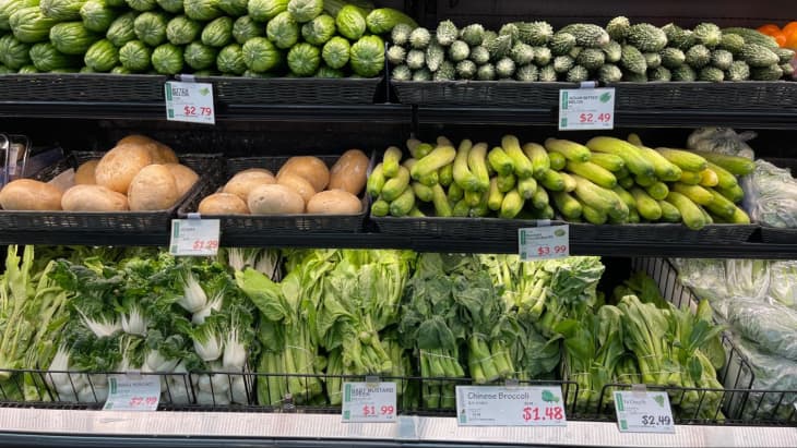 assorted vegetables on display at Hmart