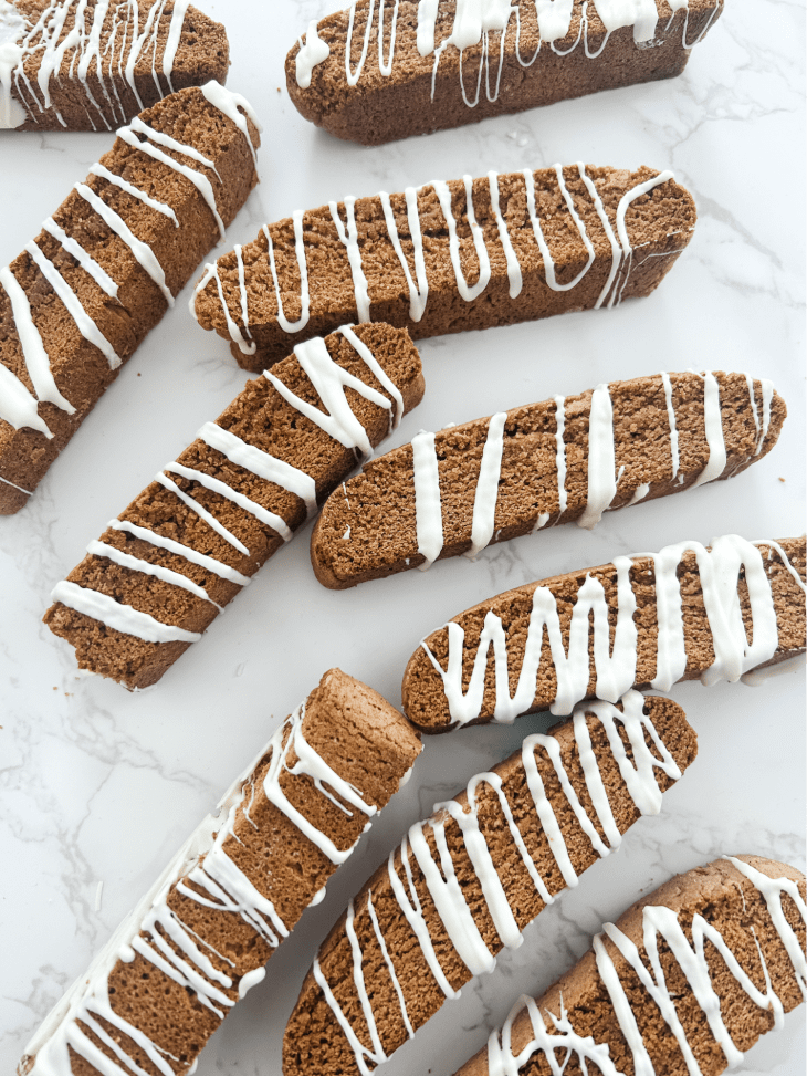 Biscotti drizzled in white chocolate