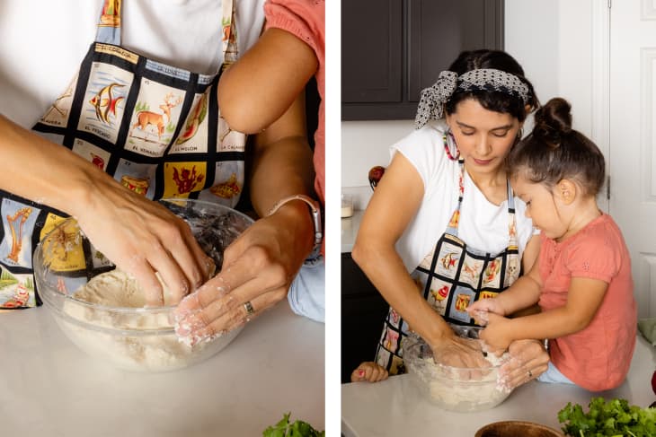 Perla Farias and daughter making tortillas