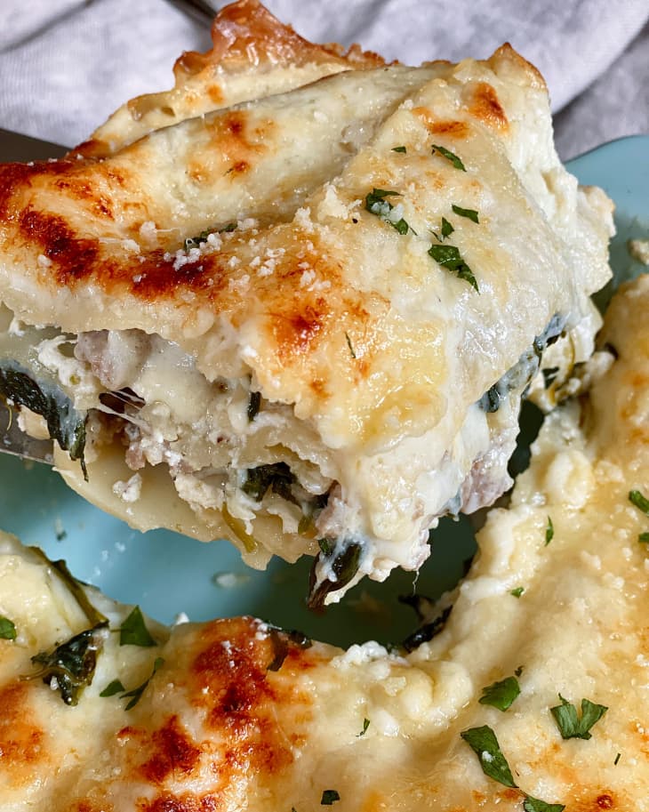 White Lasagna Recipe (with Béchamel, Italian Sausage, and Spinach) | Kitchn